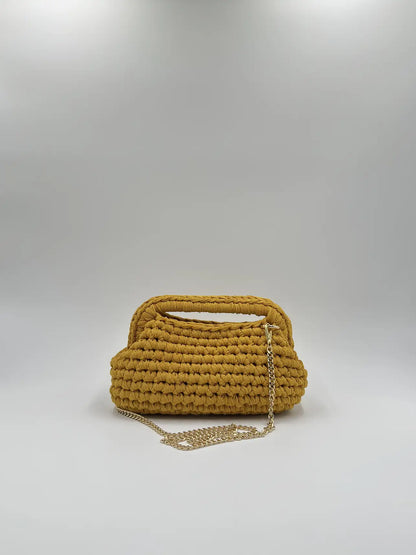 Clutch Glitter aperta con catena