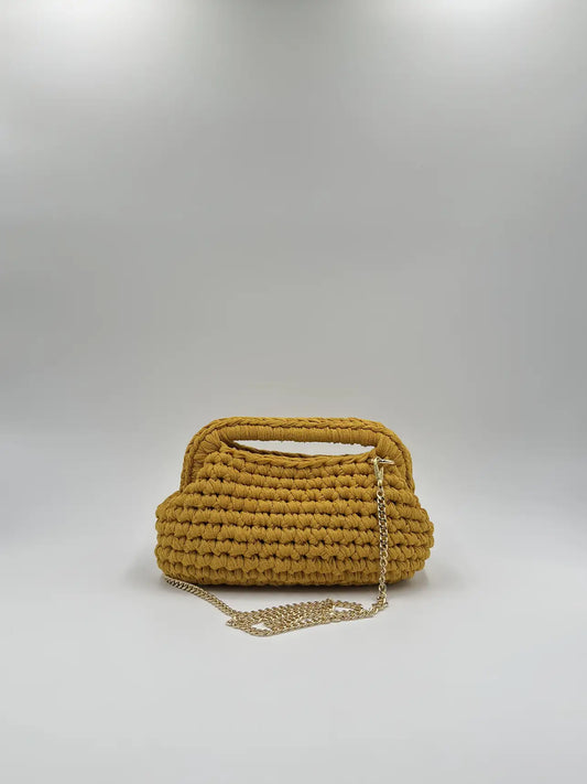 Clutch Glitter aperta con catena