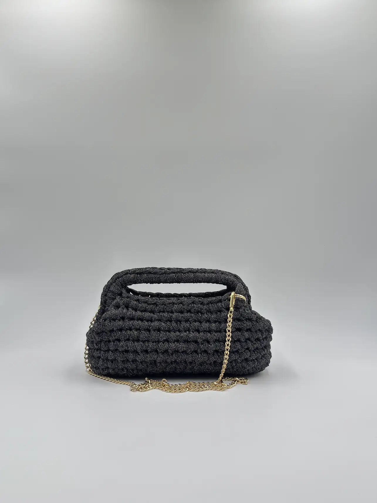 Clutch Glitter aperta con catena