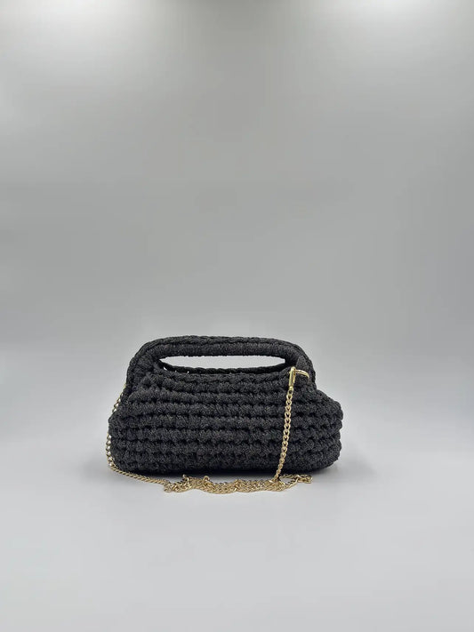 Clutch Glitter aperta con catena