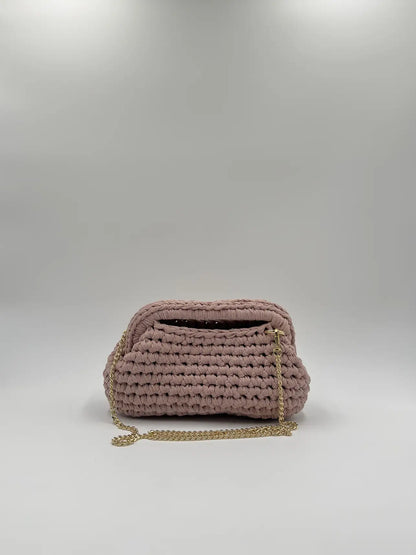 Clutch Glitter aperta con catena