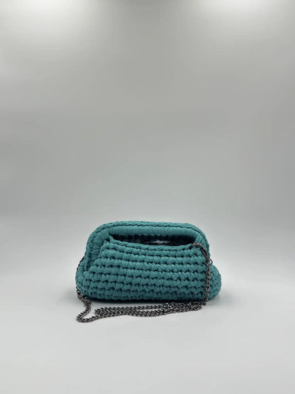 Clutch Glitter aperta con catena