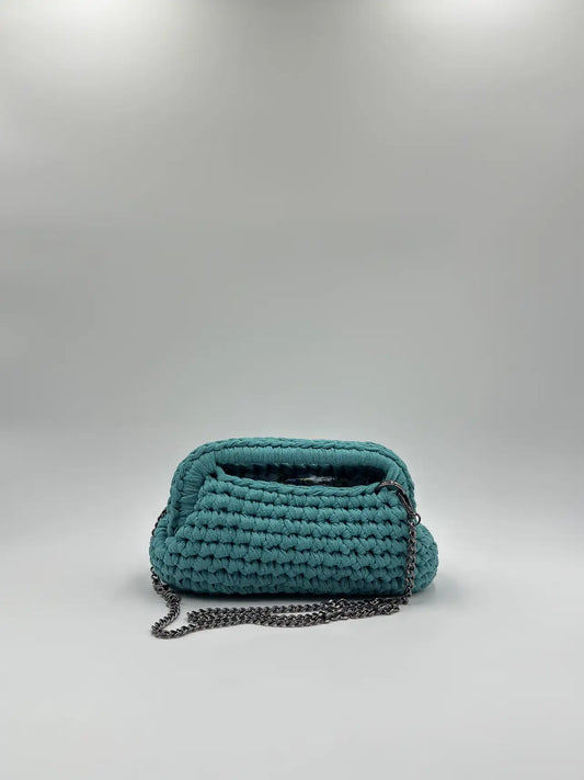 Clutch Glitter aperta con catena